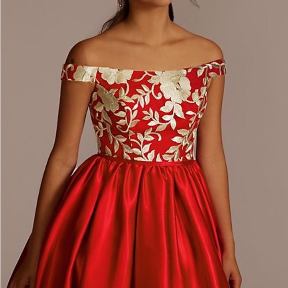 FIFTEEN ROSES Off-The-Shoulder Mini Patterned A-Line Color Red  Size 6   … - Picture 4 of 7